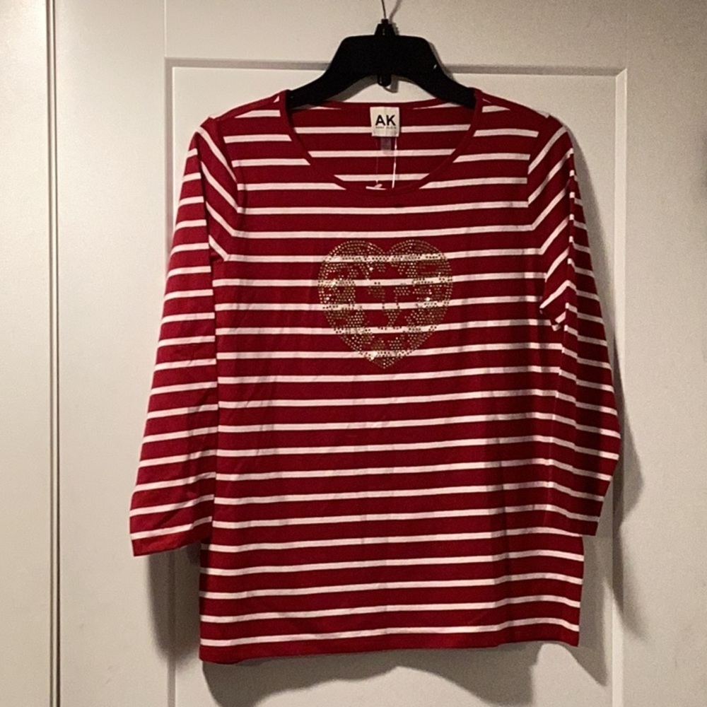 NWT Anne Klein Size S Top Scarlet/Bright White